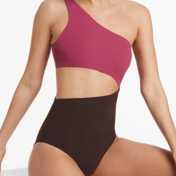 Anthropologie Jets Australia Versa One Shoulder Color Block Cutouts Swimsuit 12 - Picture 3 of 8